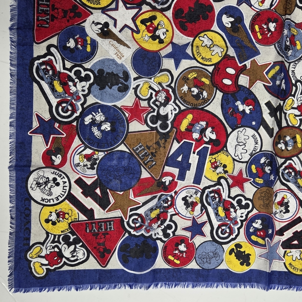 COACH X Disney Mickey Mouse Multi Patch Colorful Scarf Vibrant Whimsical Silk - Picture 10 of 10